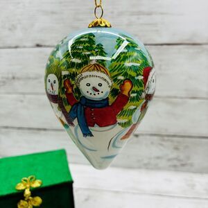 Pier 1 Li Bien 2004 Hand Painted Snowman Glass Christmas Ornament